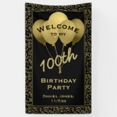 私の100th誕生会への歓迎-金ゴールドか黒 横断幕 (縦)