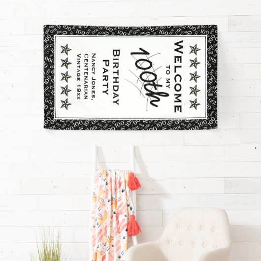 私の100th誕生日パーティーへようこそ – 白黒 横断幕 (インサイチュ)