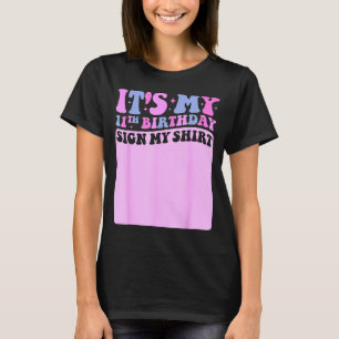 私の11歳の誕生日サインTシャツ かわいいヒッピースタイル ガールズ Tシャツ
