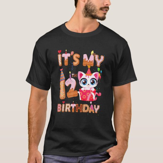 私の12H誕生日ガールキャット誕生日12歳 Tシャツ (正面)