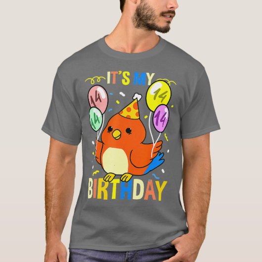 私の14歳の誕生日だよ、インコちゃん Tシャツ (正面)