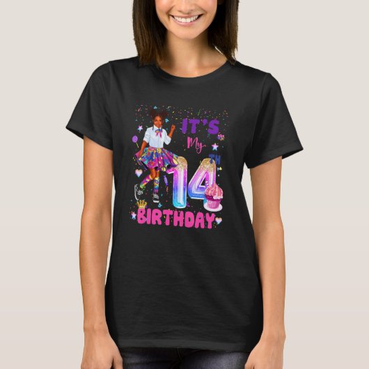 私の14誕生日アフリカ系アメリカ人ブラックガール1 Tシャツ (正面)
