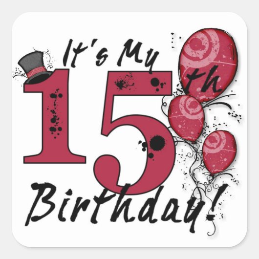 私の15歳の誕生日バルーンステッカーグランジだ スクエアシール (正面)