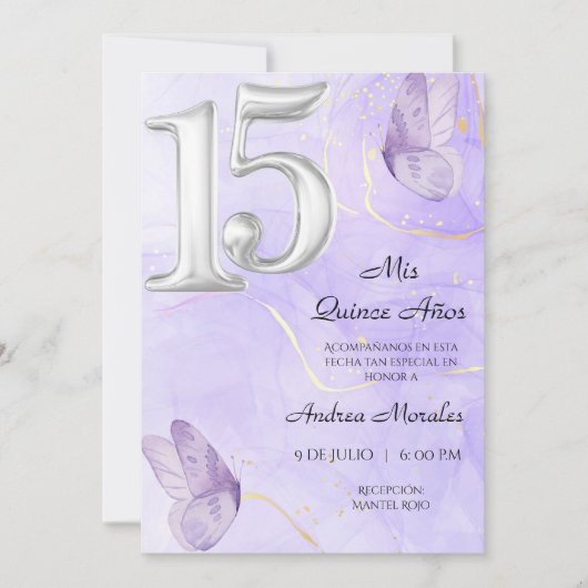 私の15歳の誕生日パーティーへの招待状（Mis Quince 15 años） 招待状 (正面)