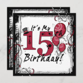 私の15歳の誕生日パーティーグランジ招待状 招待状 (正面/裏面)