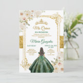 私の15歳の誕生日 エメラルドグリーンとホワイトの花の飾り 招待状 (スタンド正面)