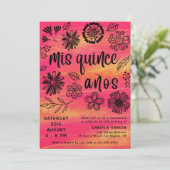 私の15歳の誕生日 シックなピンクの花のキンセアニエラ 招待状 (スタンド正面)