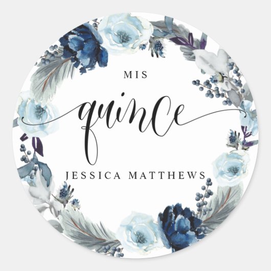 私の15歳の誕生日, スペイン語, 青い花のリース ラウンドシール (正面)