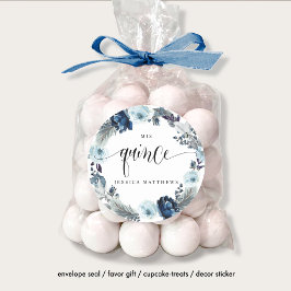 私の15歳の誕生日、スペイン語、青い花のリース ラウンドシール