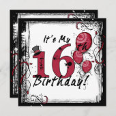 私の16歳の誕生日パーティーのグランジ招待状 招待状 (正面/裏面)
