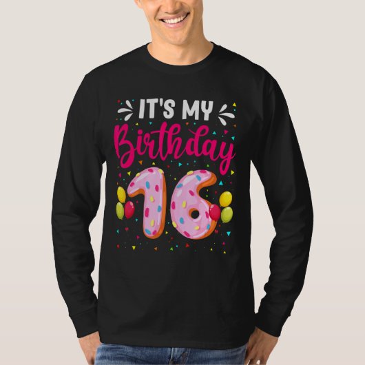 私の16誕生日のドーナツ男の子16年 Tシャツ (正面)