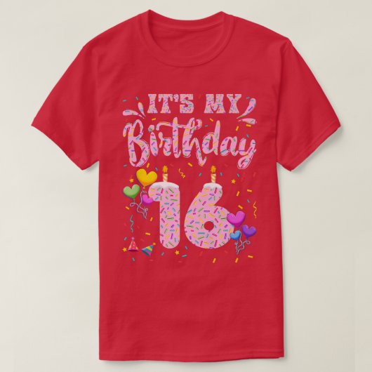 私の16誕生日ガールドーナツハッピー16年 Tシャツ (デザイン正面)