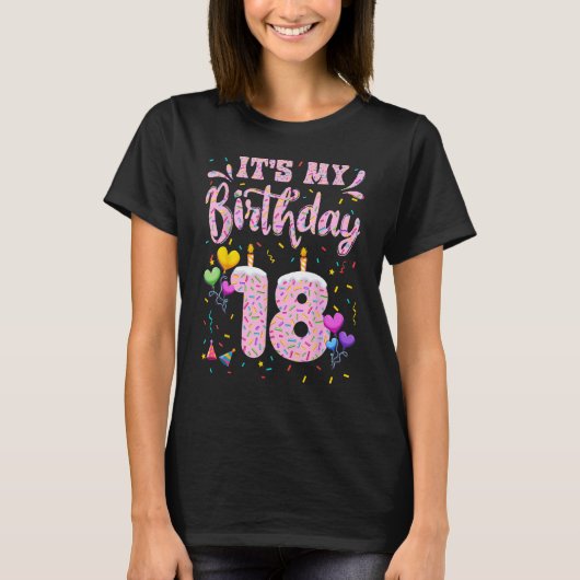 私の18誕生日ガールドーナツハッピー18年 Tシャツ (正面)