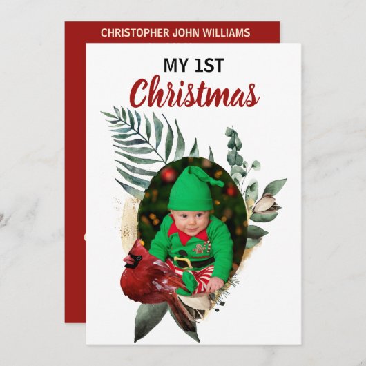 私の1stクリスマスツー新生児写真ホリデイ シーズンカード (正面/裏面)