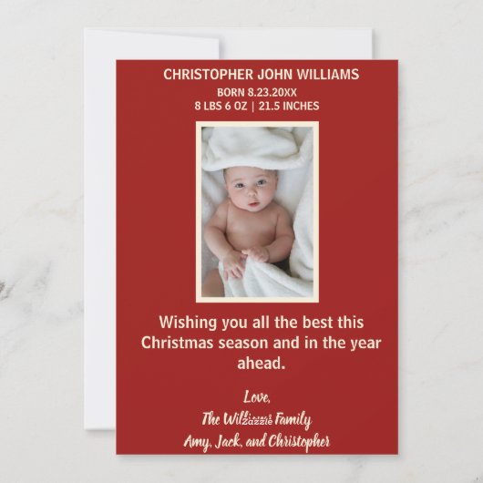 私の1stクリスマスツー新生児写真ホリデイ シーズンカード (裏面)