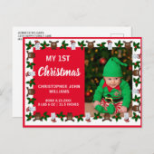 私の1stクリスマス新生児フォトホリデー インビテーションポストカード (正面/裏面)