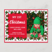 私の1stクリスマス新生児フォトホリデー インビテーションポストカード (正面)