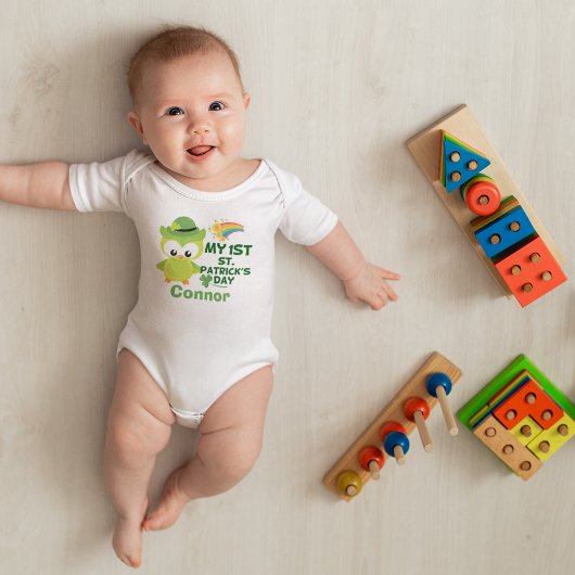 私の1st.パトリックの日かわいいフクロウ ベビーボディスーツ