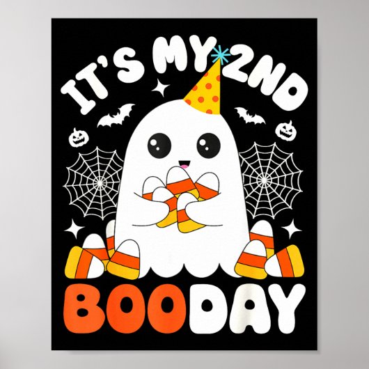 私の2回目のブー デー、かわいいハロウィンのおばけ2歳の誕生日 ポスター (正面)
