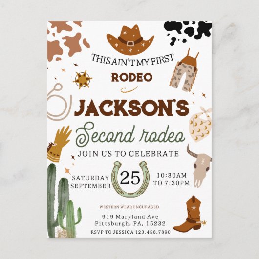 私の2回目のロデオ誕生日 ワイルドウェスト ポストカード (正面)