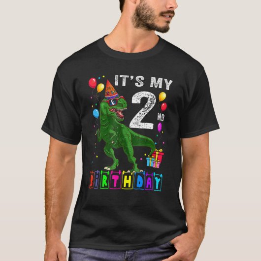 私の2回目の誕生日ハッピー2年の恐竜レックスBda Tシャツ (正面)