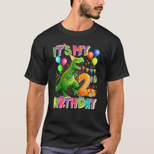 私の2歳の誕生日の恐竜ボーイズ子供の誕生日 Tシャツ (正面)