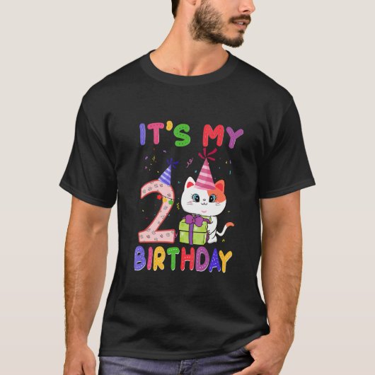 私の2歳の誕生日ガールかわいい猫誕生日2年 Tシャツ (正面)