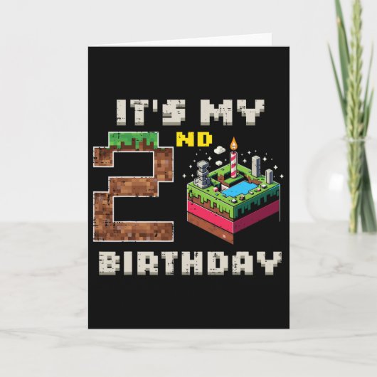 私の2歳の誕生日 ピクセルゲーム2 ケーキ ゲーマー男子 キッズ カード (正面)
