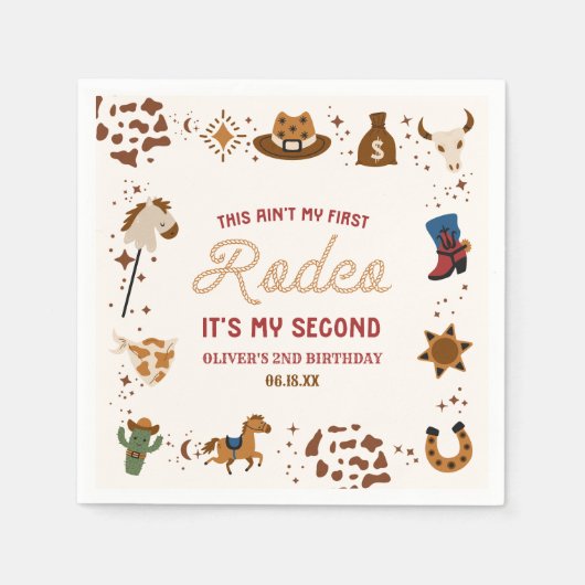 私の2番目のロデオ西カウボーイ2番目の誕生日パーティー スタンダードカクテルナプキン (正面)