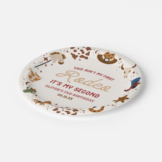 私の2番目のロデオ西カウボーイ2番目の誕生日パーティー ペーパープレート (アングル)