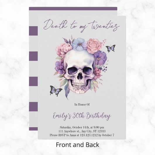 私の20代のスカル花任意の年の誕生日 招待状