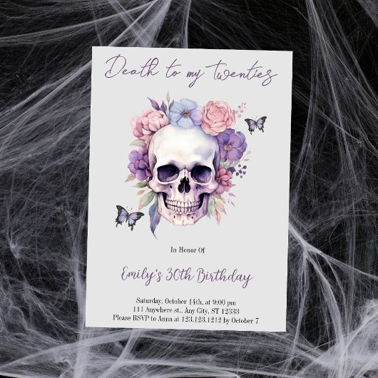 私の20代のスカル花任意の年の誕生日 招待状