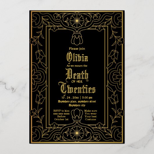 私の20代ハロウィーン30歳の誕生日への死 箔招待状 (正面)