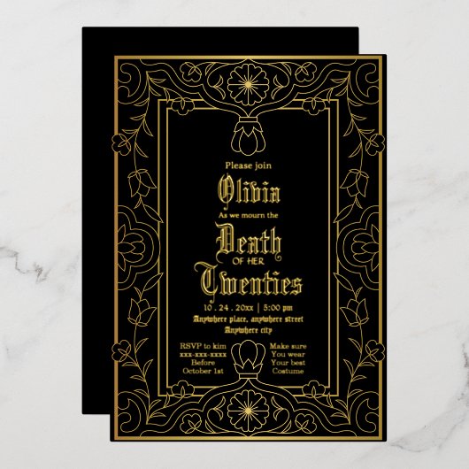 私の20代ハロウィーン30歳の誕生日への死 箔招待状 (正面/裏面)