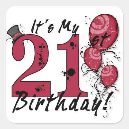 私の21歳の誕生日バルーンステッカーグランジだ スクエアシール (正面)