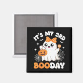私の3回目のブーDay、面白いハロウィンの幽霊の3歳の誕生日 マグネット (正面/裏面)