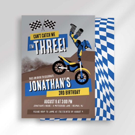 私の3歳のバースデーは、3つのダートバイクでキャッチミー! 招待状