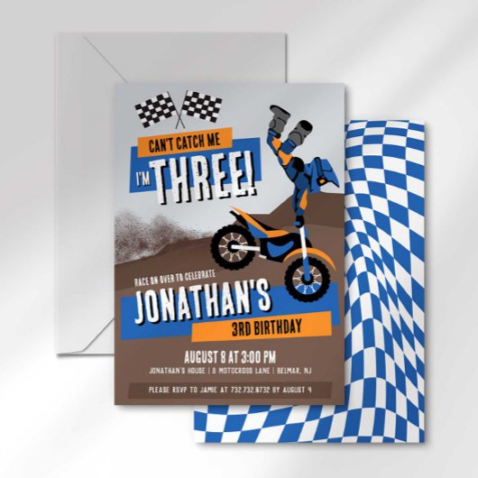 私の3歳のバースデーは、3台のダートバイクでキャッチミー！ 招待状
