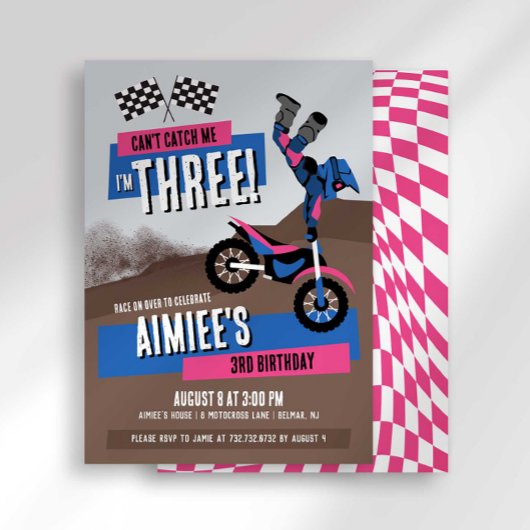 私の3歳のバースデーは、3台のダートバイクでキャッチミー! 招待状