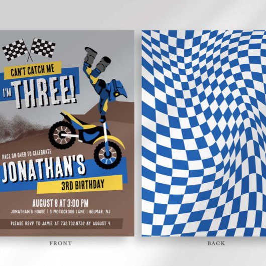 私の3歳のバースデーは、3輪のオフロードバイクでキャッチミー！ 招待状