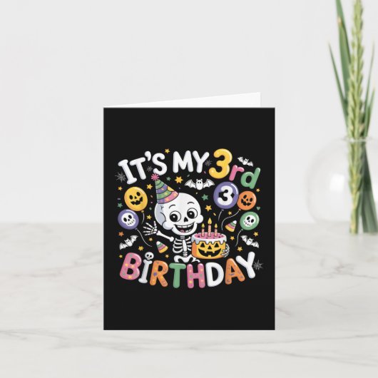 私の3歳の誕生日スケルトンのハロウィントドラーボーイ カード (正面)