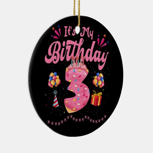 私の3歳の誕生日ドーナツおめでとう3歳 セラミックオーナメント (右)