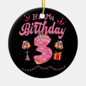 私の3歳の誕生日ドーナツおめでとう3歳 セラミックオーナメント (正面)