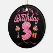 私の3歳の誕生日ドーナツおめでとう3歳 セラミックオーナメント (左)