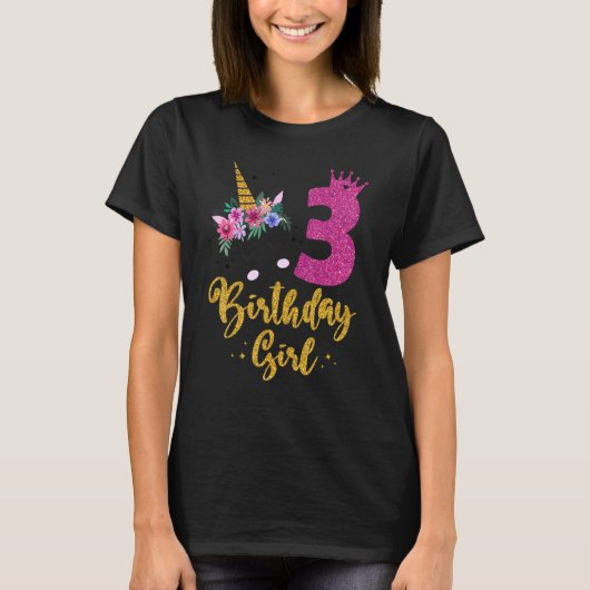 私の3歳の誕生日ユニコーンの衣装 幼児用女の子 Tシャツ (正面)