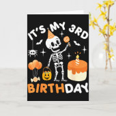 私の3歳の誕生日 - かわいいハロウィンのスケルトン 3歳の誕生日 カード (黄色い花)