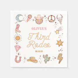 私の3番目のロデオディスコ女性のカーボーイ3番目の誕生日パーティー スタンダードカクテルナプキン