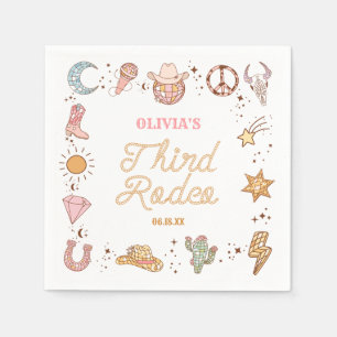 私の3番目のロデオディスコ女性のカーボーイ3番目の誕生日パーティー スタンダードカクテルナプキン