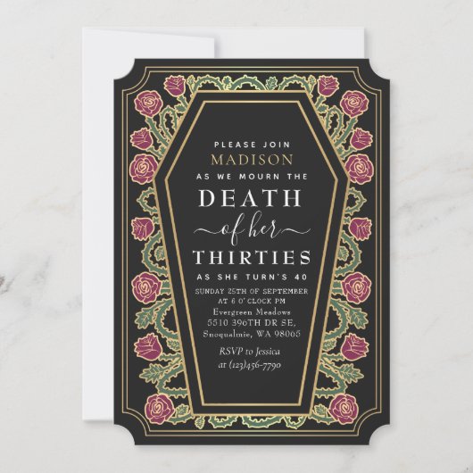 私の30代40回ゴシックの誕生日パーティーにリップデス 招待状 (正面)