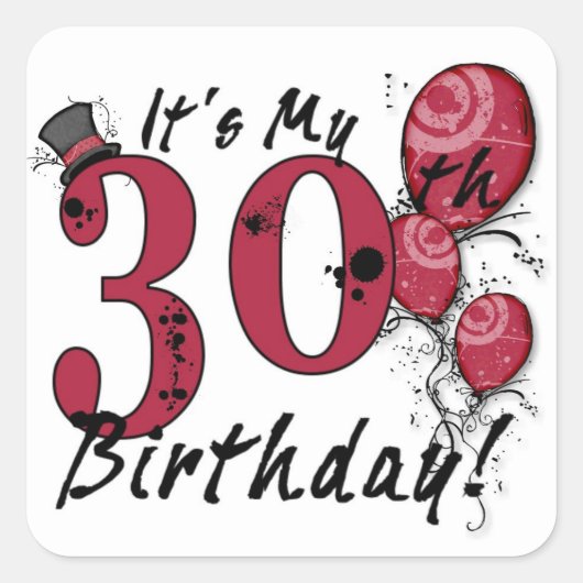 私の30歳の誕生日バルーンステッカーグランジだ スクエアシール (正面)